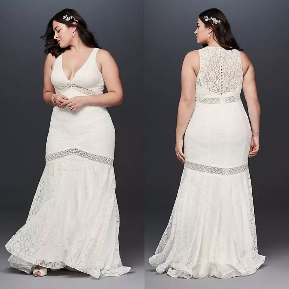 GALINA V-Neck Lace Illusion Wedding Dress, White, NWT, Size 20W - Picture 4 of 14